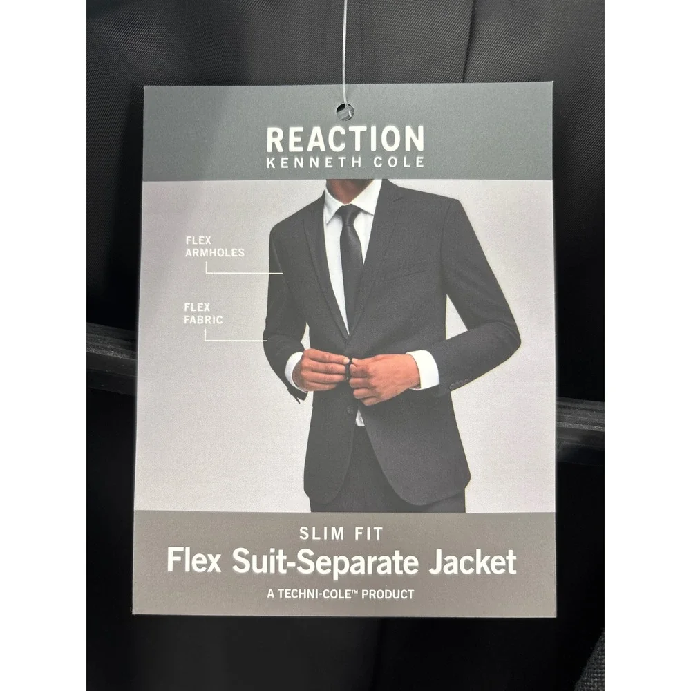 Kenneth Cole Reaction Mens‎ Slim Fit Techni-Cole Flex Suit Gun Metal 38R 30W 32L